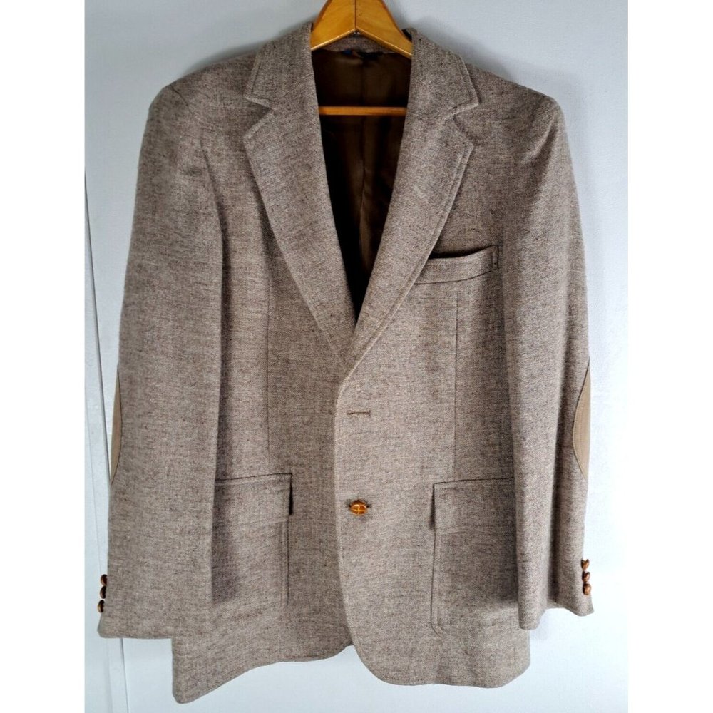 Mens VTG Pendleton Blazer W Suede Elbow Pads Tan Virgin Wool Academia 40 Long